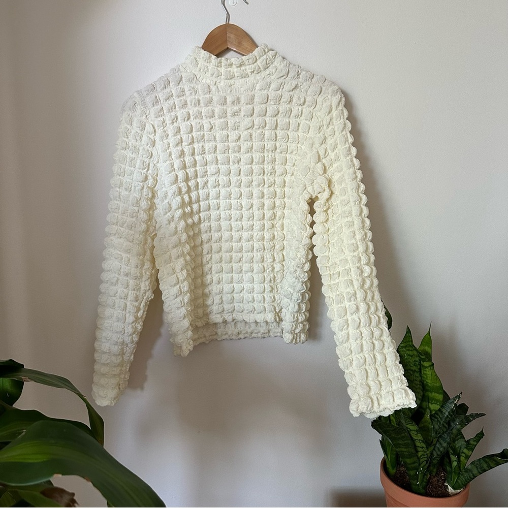 Selected Femme waffle high neck top in cream